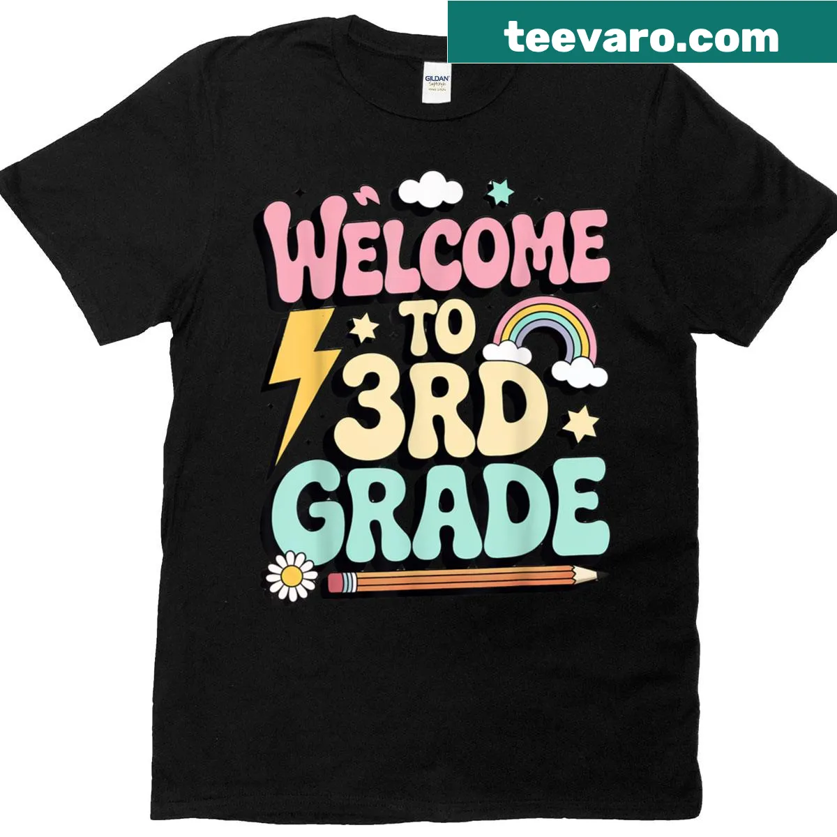 Retro-inspired T-shirt for 3rd grade teachers with welcoming graphic — on a men's t-shirt