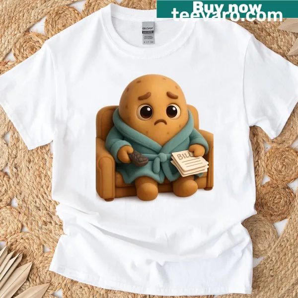 Oversized tee with a cute 'Sad CEO' cartoon and bills