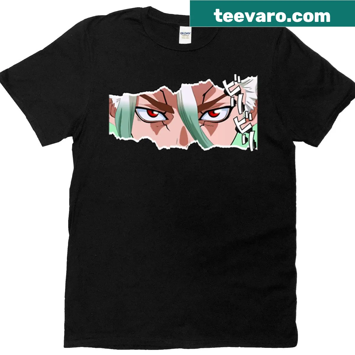 Oversized T-shirt featuring anime eyes and science-themed graphic — on a men's t-shirt