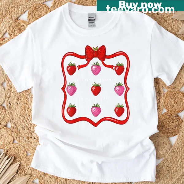 Illustrated shirt saying 'Second Grade Is My Jam' with strawberries