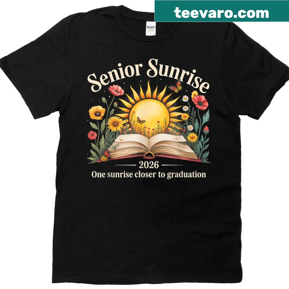 Inspirational graduation t-shirt with 'One Sunrise Closer To Graduation' text — on a men's t-shirt