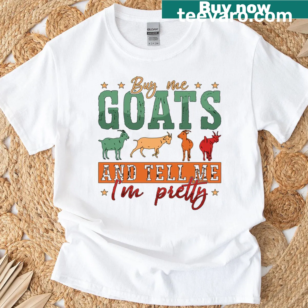 Farm-themed tee with 'Buy Me Goats' text design — on a men's t-shirt