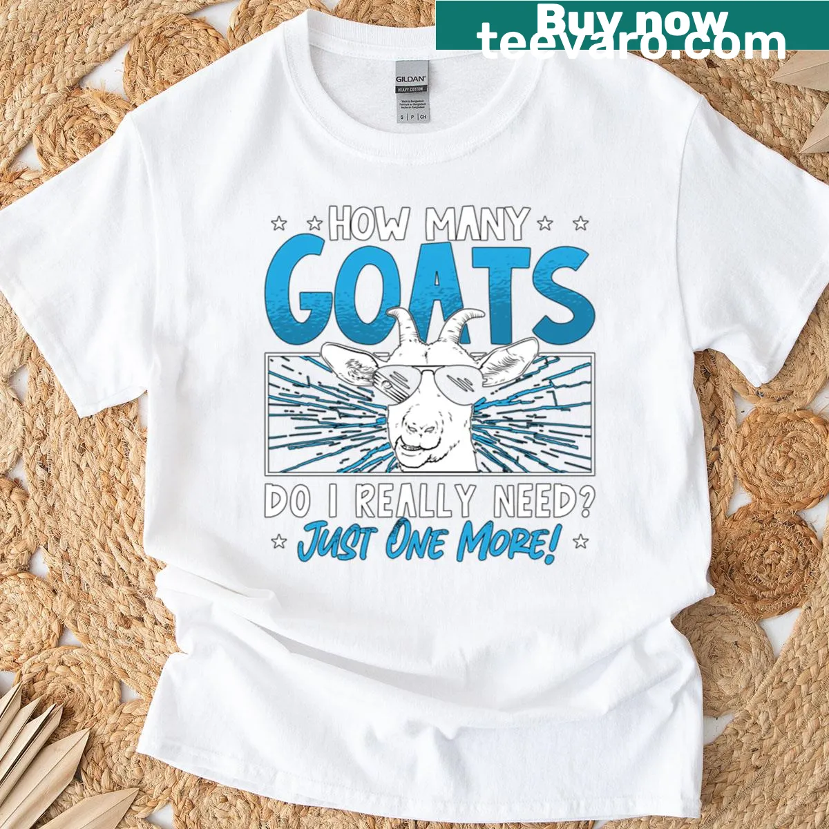Oversized t-shirt with sheep and goat farming graphics — on a men's t-shirt