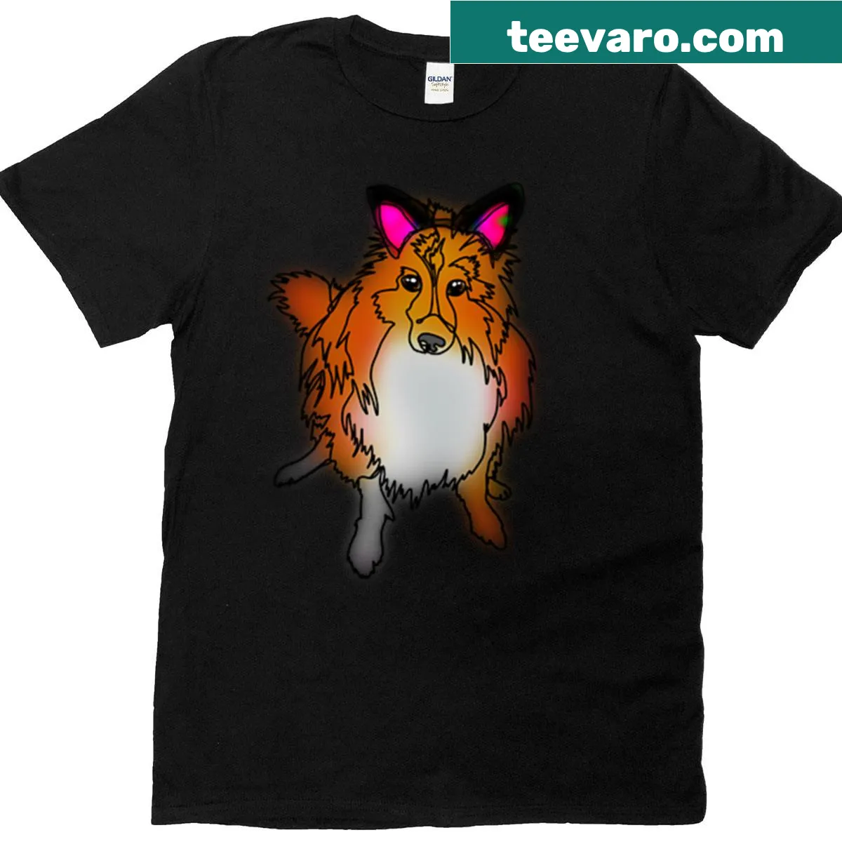 Illustration of a Sheltie dog wearing kitty ears on a t-shirt — on a men's t-shirt