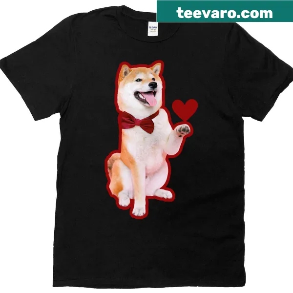 Cute Shiba Inu with heart illustration on oversized T-shirt