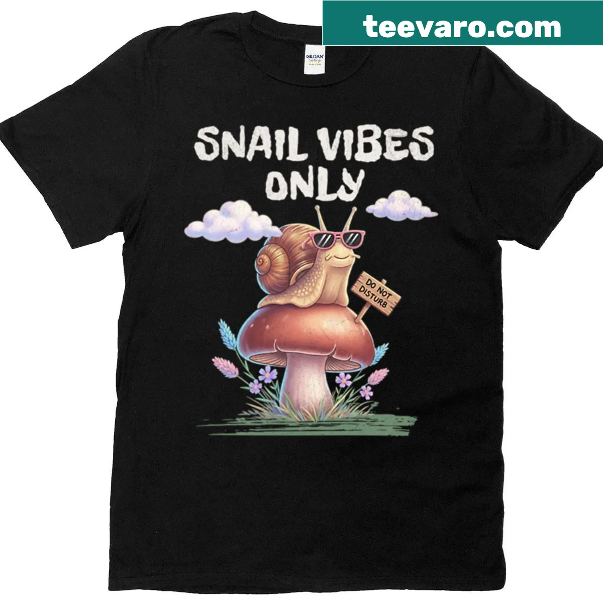 Cute T-shirt featuring a chill snail with sunglasses and a fun message — on a men's t-shirt