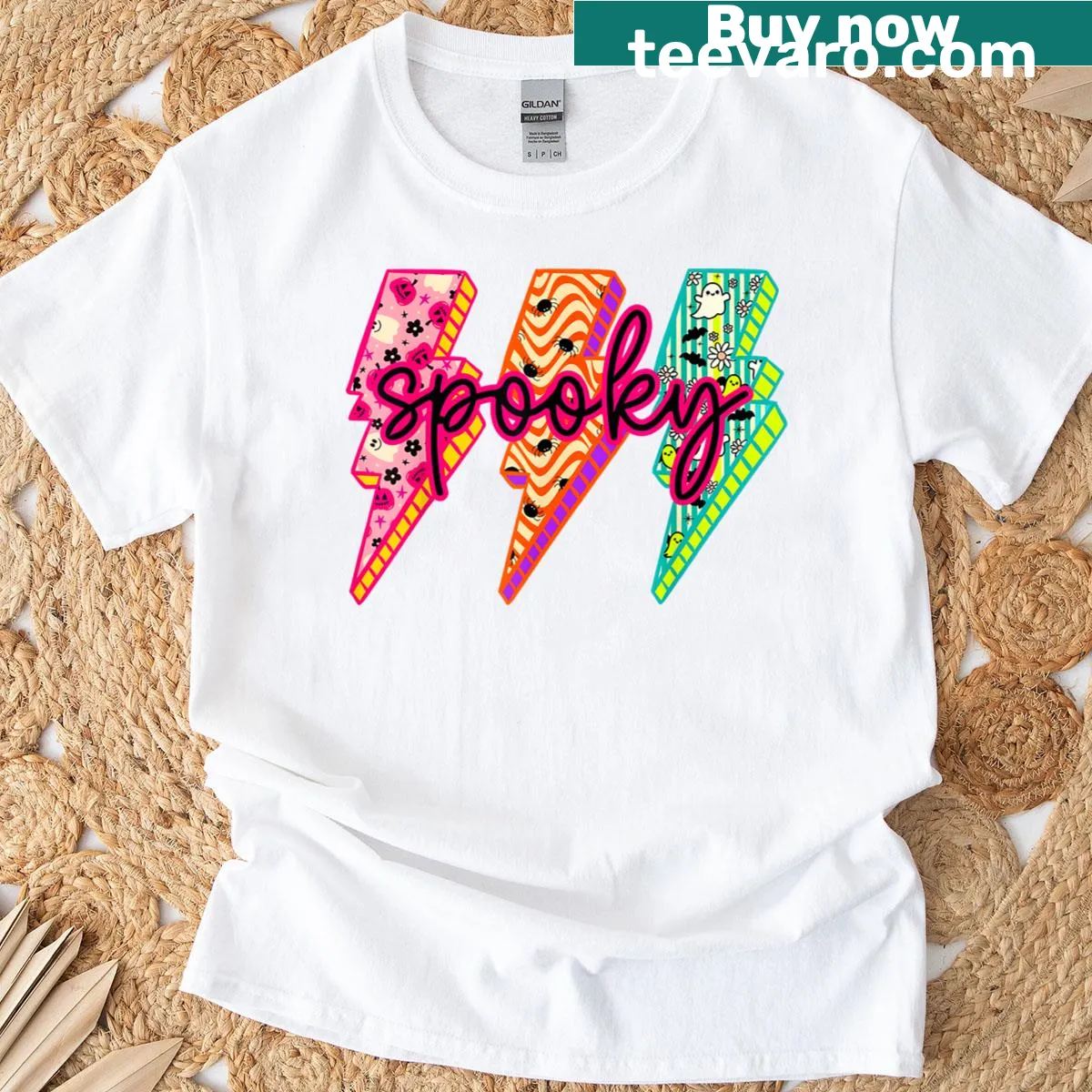 Funny Halloween shirt featuring a spooky lightning bolt design — on a men's t-shirt