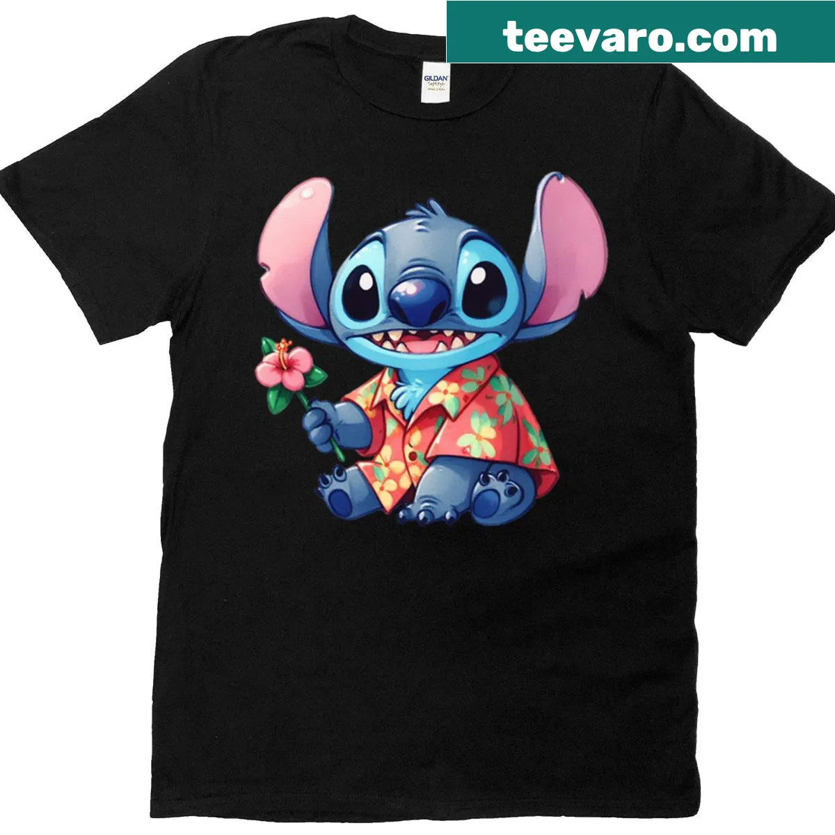 Hawaii-themed T-shirt featuring Stitch character illustration — on a men's t-shirt