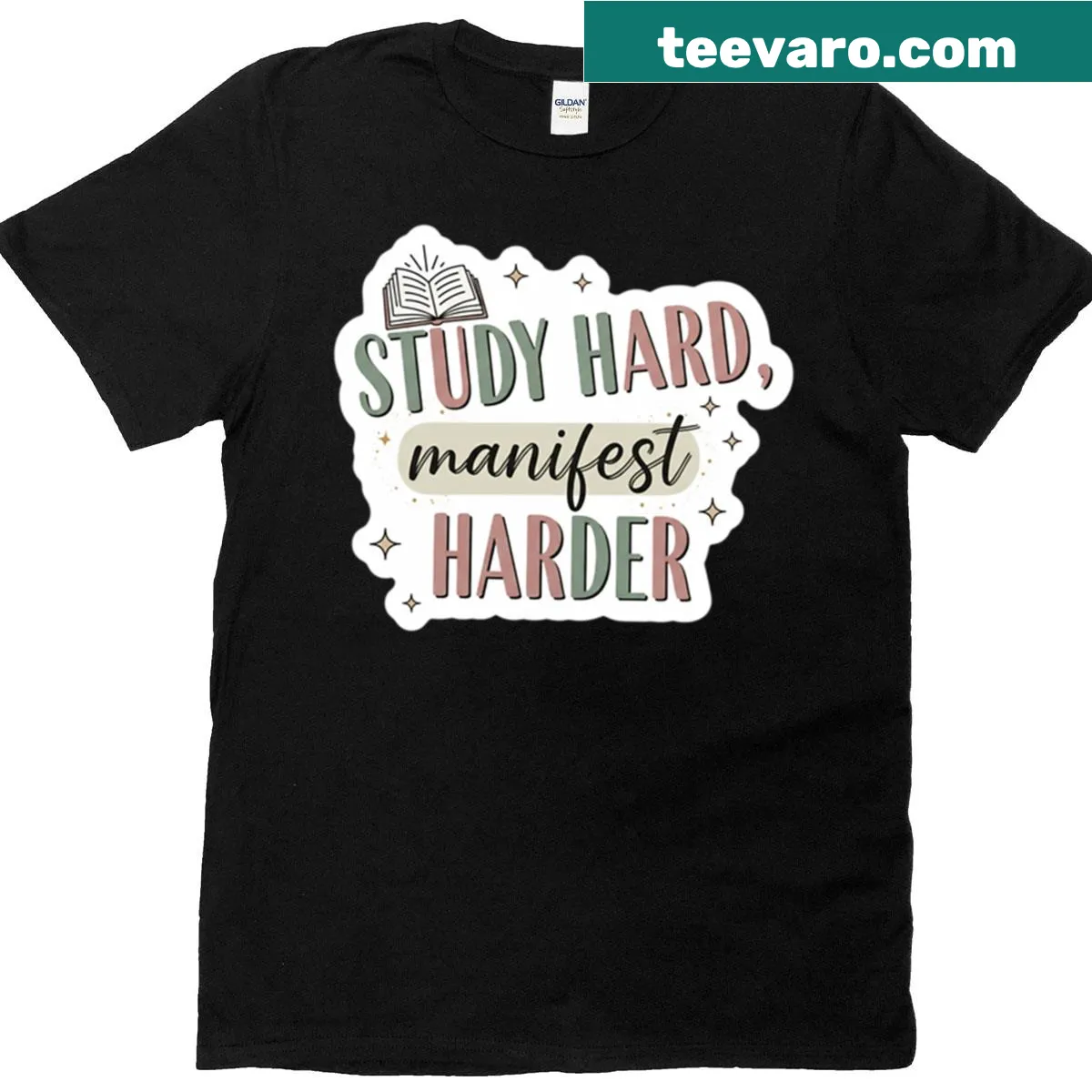 Oversized t-shirt with motivational study and manifesting slogan — on a men's t-shirt