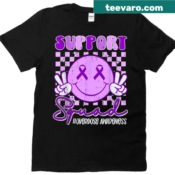 Overdose awareness t-shirt with smiley face and purple ribbon design