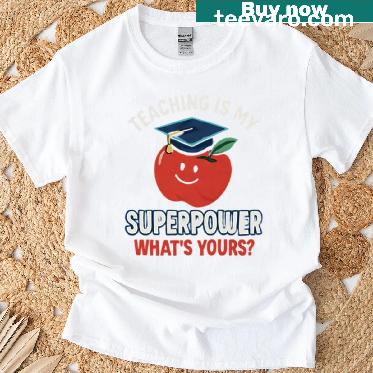 Inspirational t-shirt for teachers featuring a superpower quote — on a men's t-shirt
