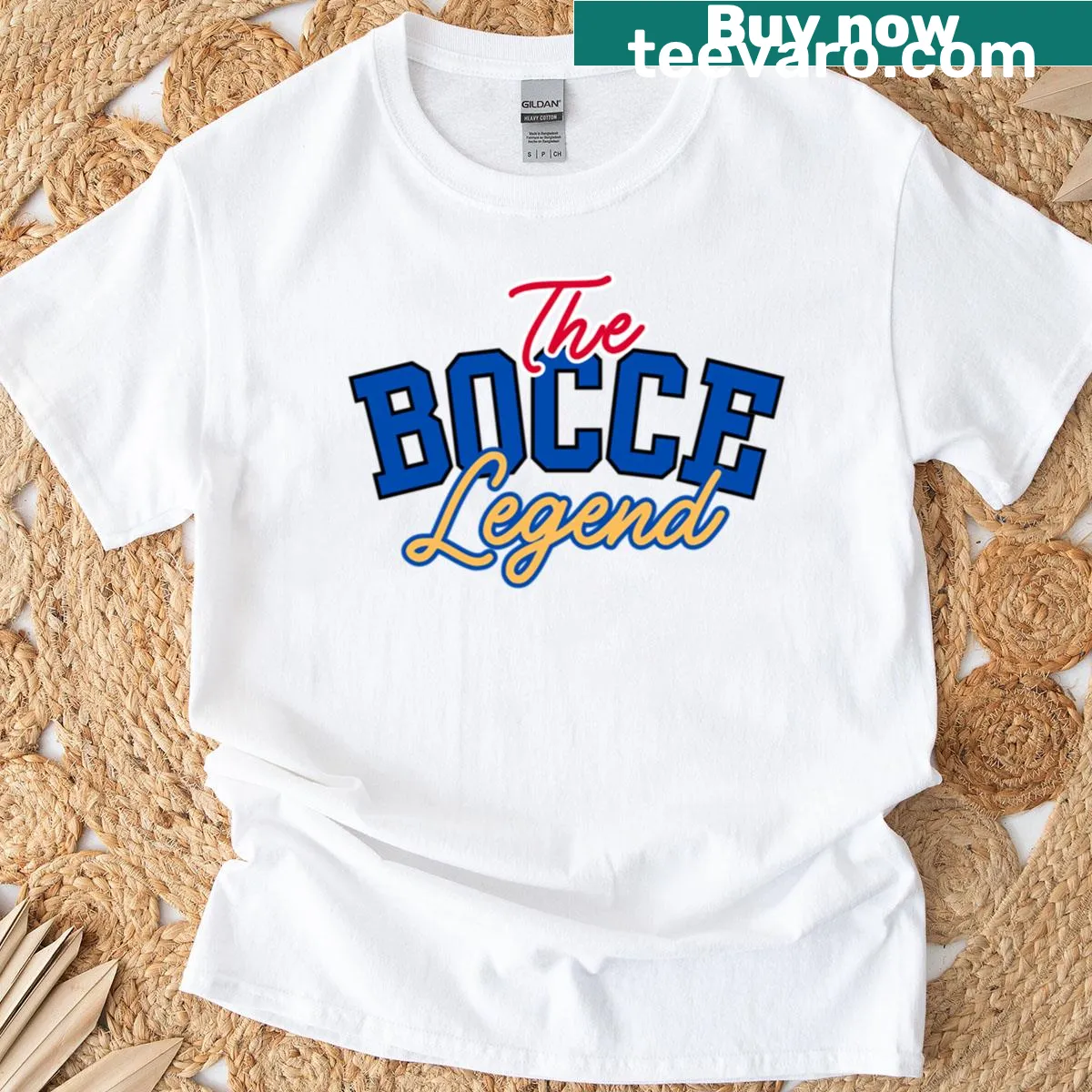 T-shirt celebrating bocce with a fun 'Bocce Legend' graphic — on a men's t-shirt