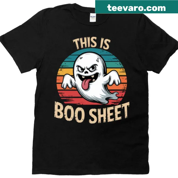Retro Halloween t-shirt featuring a ghost and humorous text.
