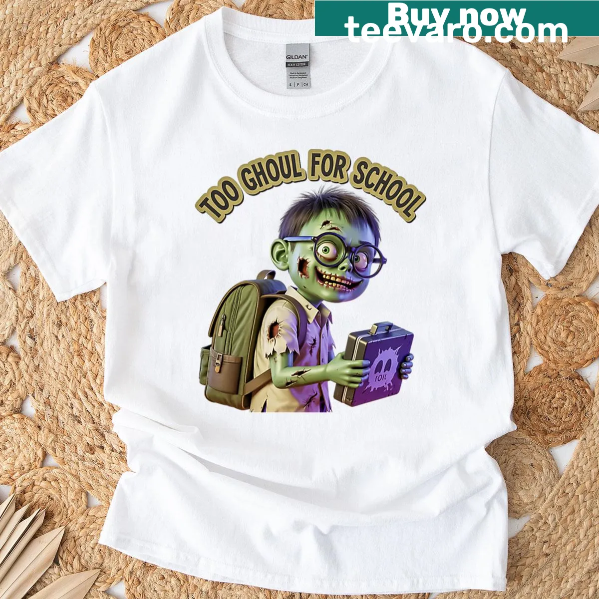 Oversized T-shirt featuring a humorous zombie design for kids — on a men's t-shirt