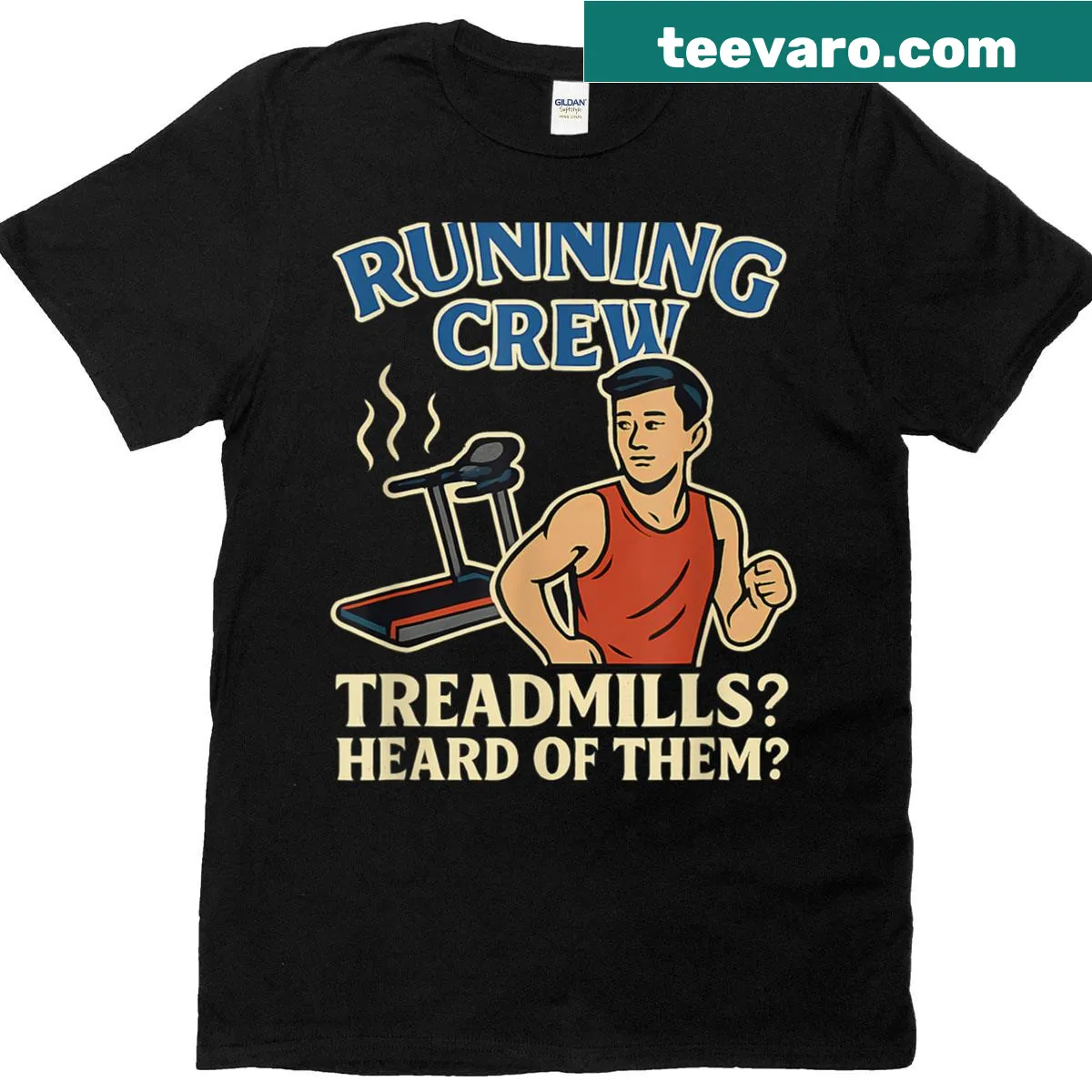 Retro T-shirt with humorous treadmill quote — on a men's t-shirt