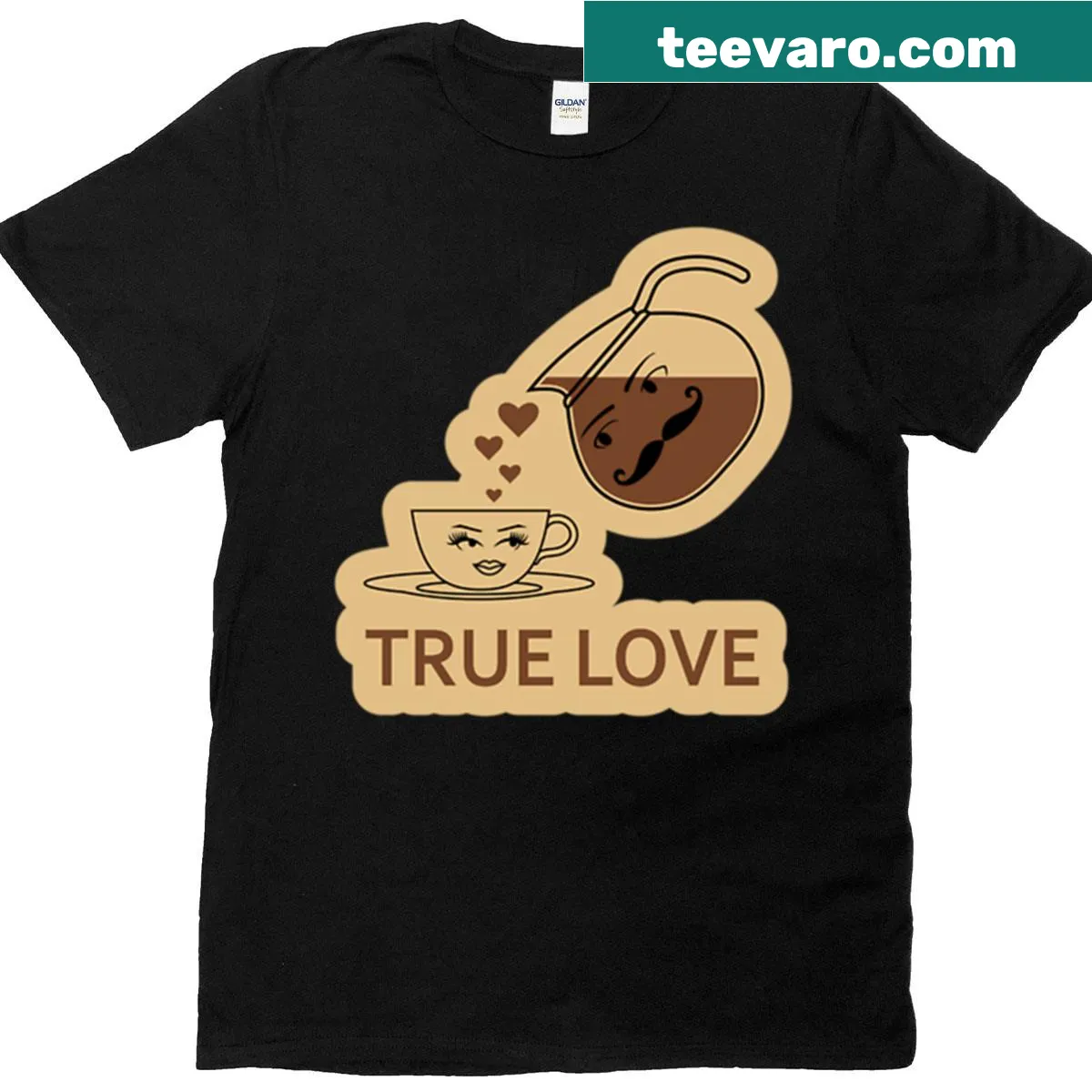 Cute cartoon T-shirt with 'True Love' coffee design — on a men's t-shirt