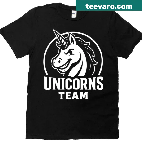 Monochrome unicorn mascot logo illustration on T-shirt