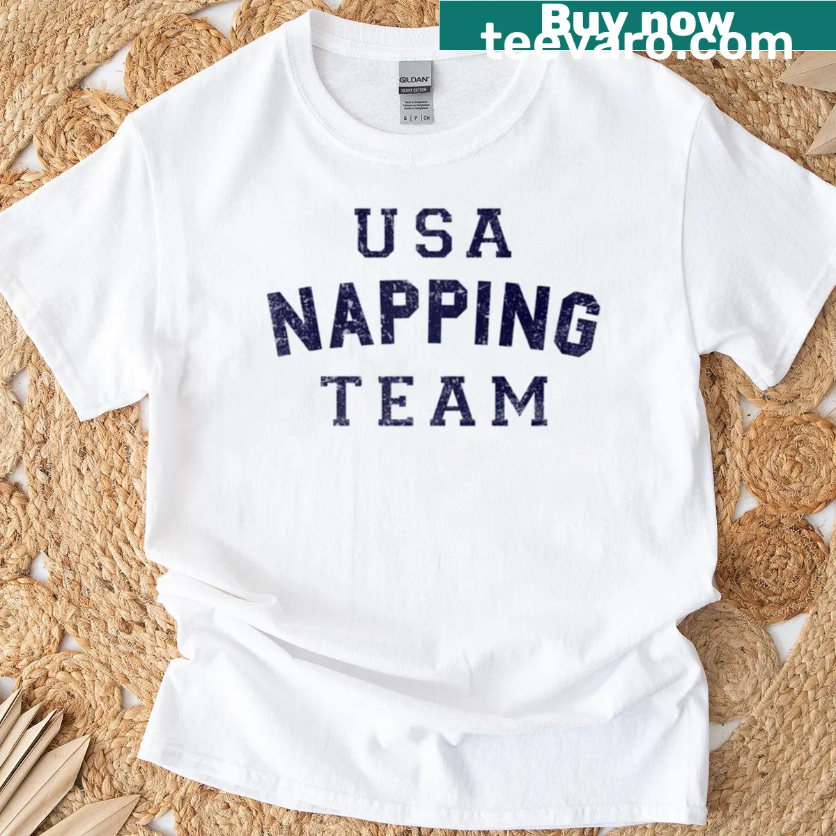 Humorous USA Napping Team T-shirt design — on a men's t-shirt