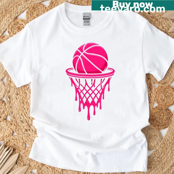 Vintage basketball T-shirt with pink drip design