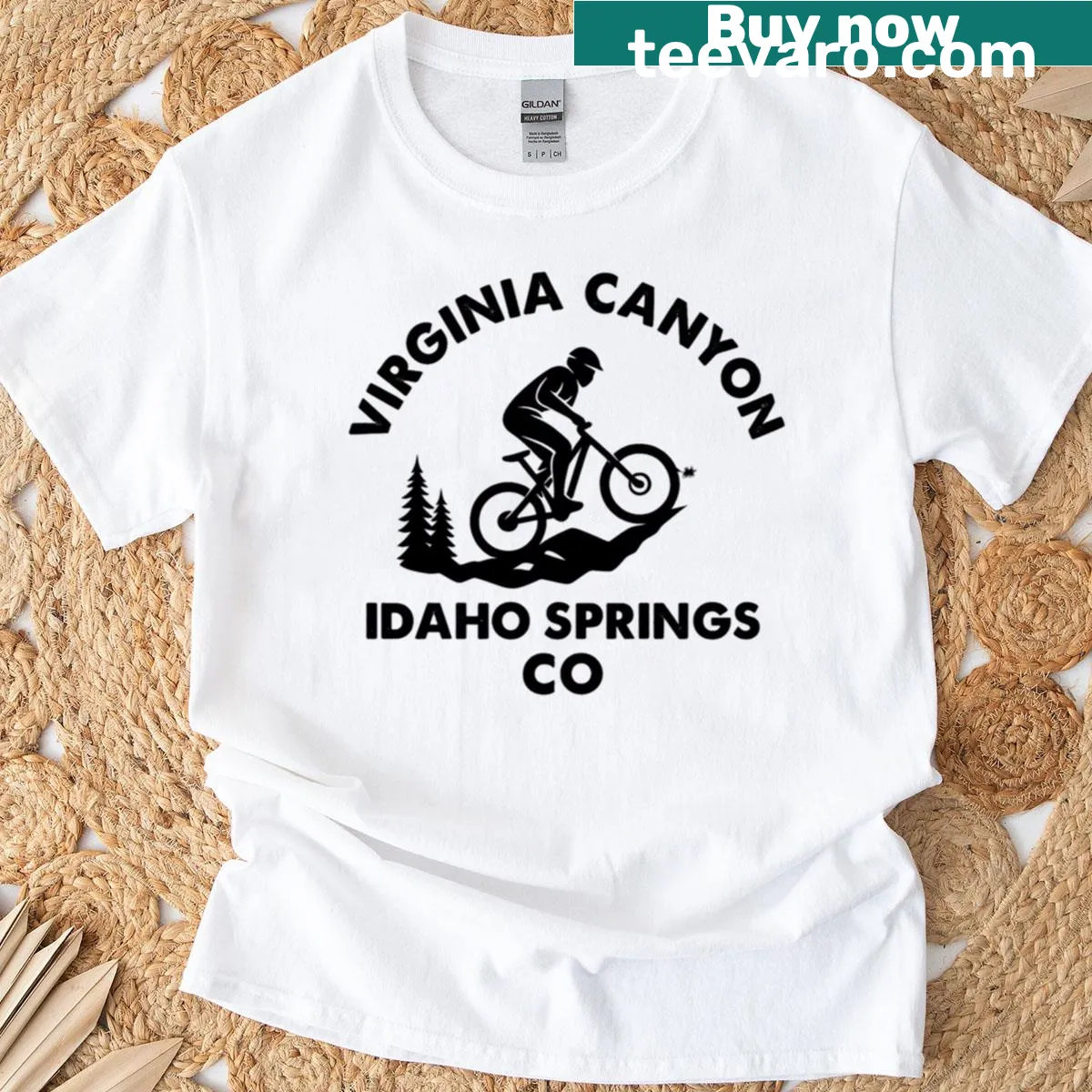 Mountain biking graphic T-shirt celebrating Virginia Canyon — on a men's t-shirt