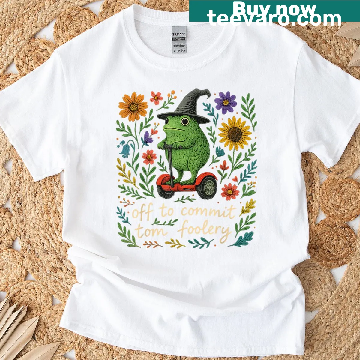 Funny frog wizard graphic T-shirt with whimsical design — on a men's t-shirt