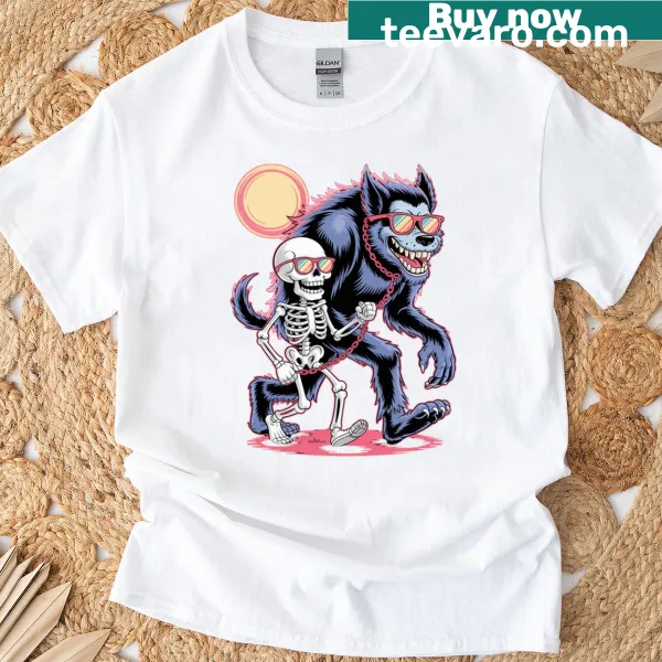 Illustrated T-shirt depicting witches on a night walk