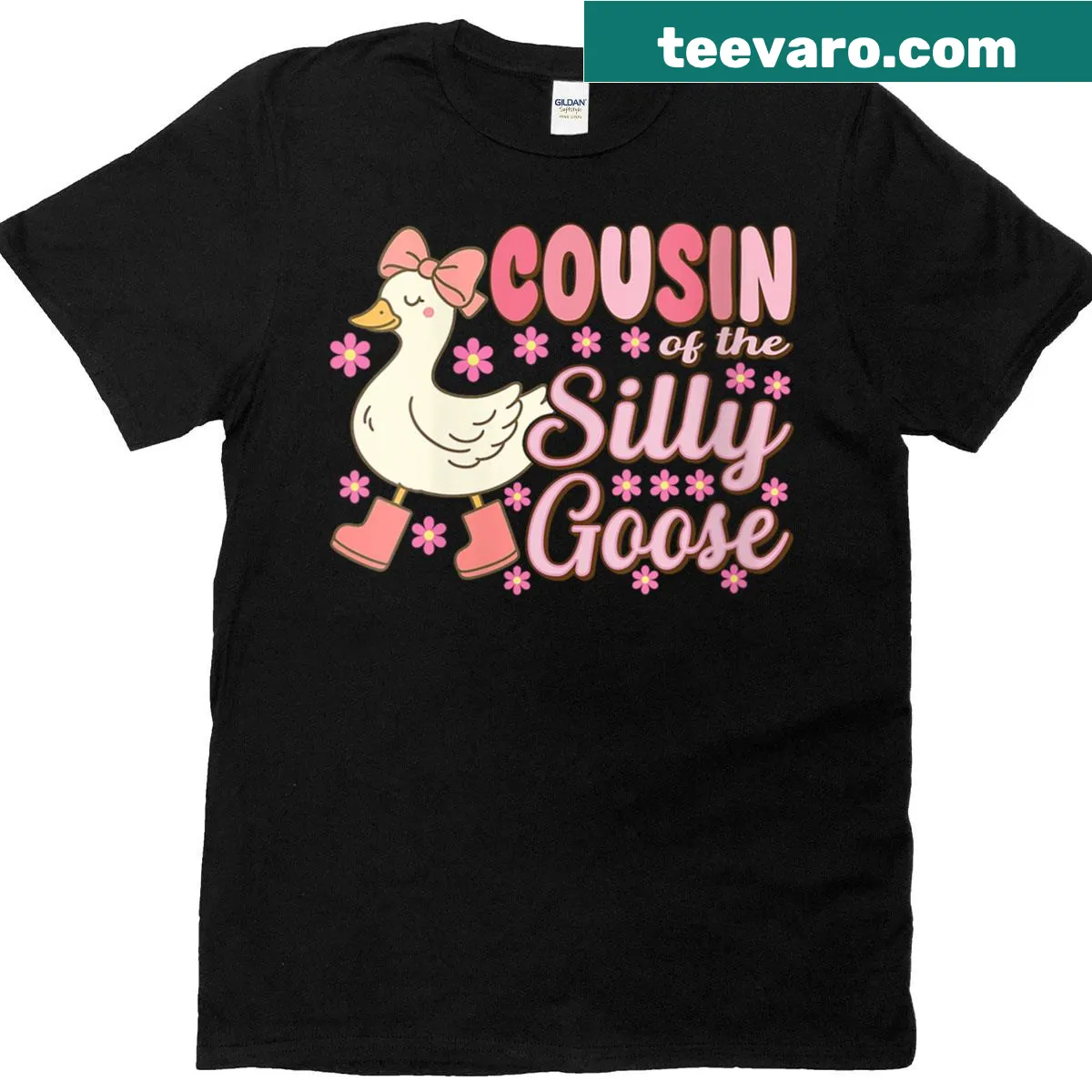 Funny birthday T-shirt for women with 'Cousin Goose On The Loose' — on a men's t-shirt