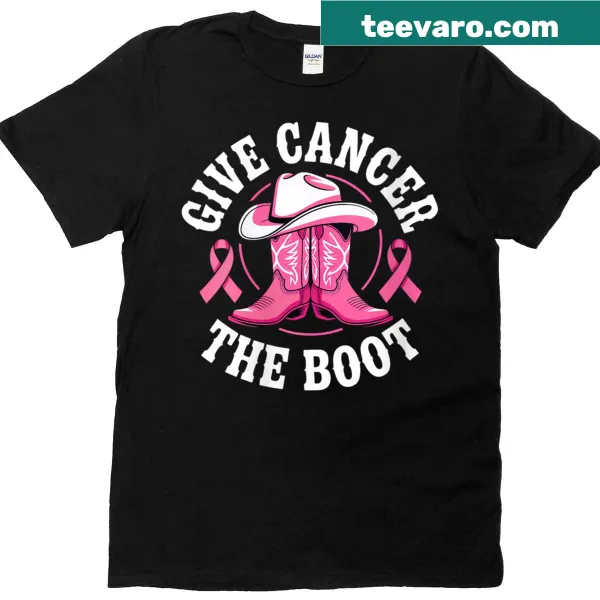 Cowgirl-themed breast cancer support t-shirt with boot illustration
