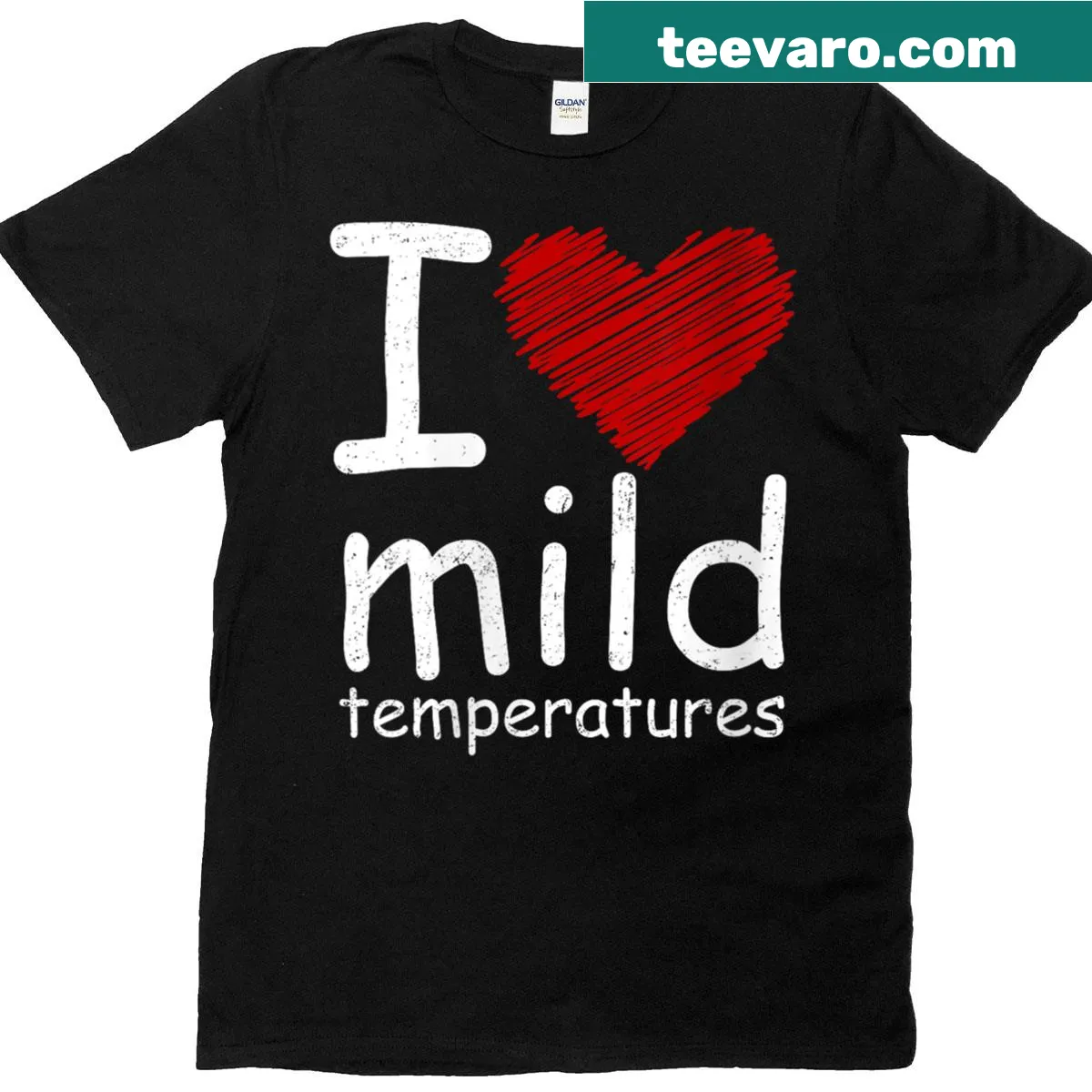 T-shirt with 'I Love Mild Temperatures' text and heart design — on a men's t-shirt