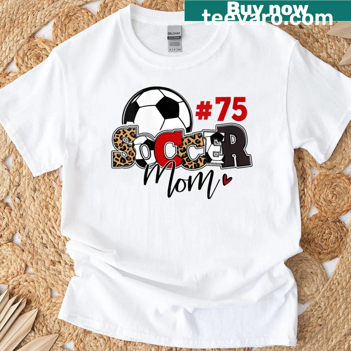 Customizable Soccer Mom t-shirt with number 75 — on a men's t-shirt