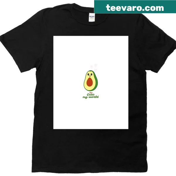 Cute avocado-themed shirt with pun 'You Guac My World' in playful font