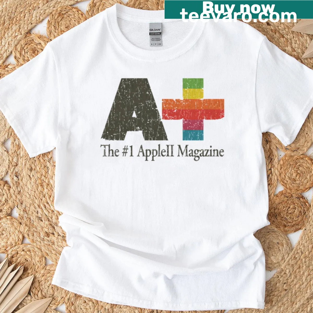 Minimalist T-shirt with abstract typography inspired by a 1983 magazine — on a men's t-shirt