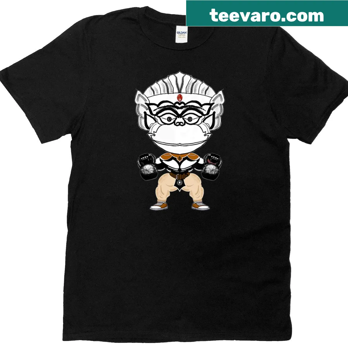 Workout T-shirt featuring playful Monkey God graphic — on a men's t-shirt