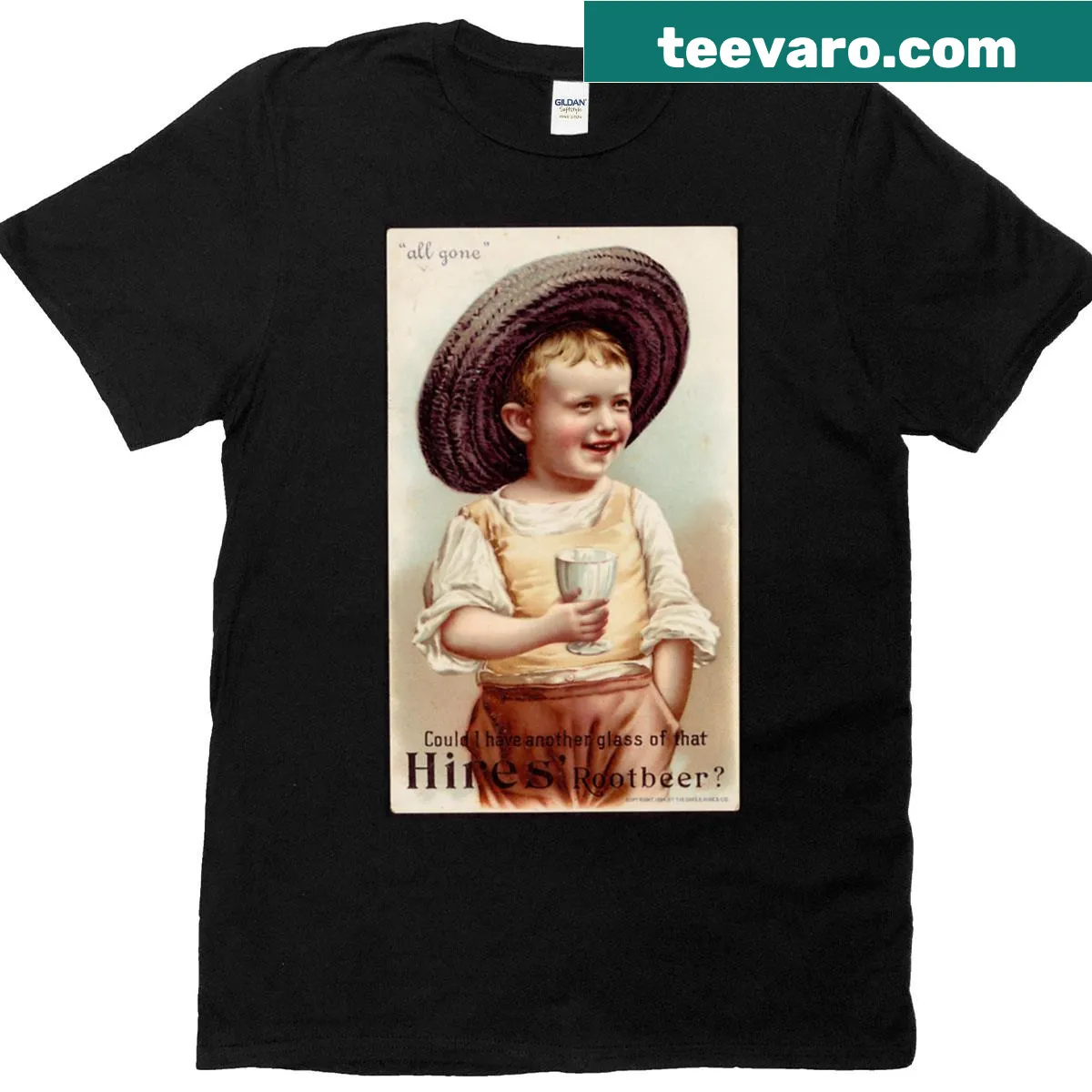 Vintage Hires Rootbeer advertisement t-shirt with retro graphic design — on a men's t-shirt