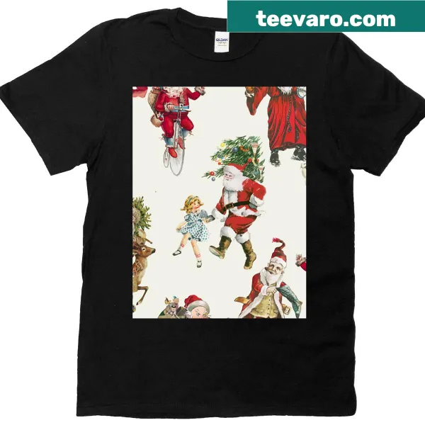 Vintage Santa illustration on Christmas holiday T-shirt