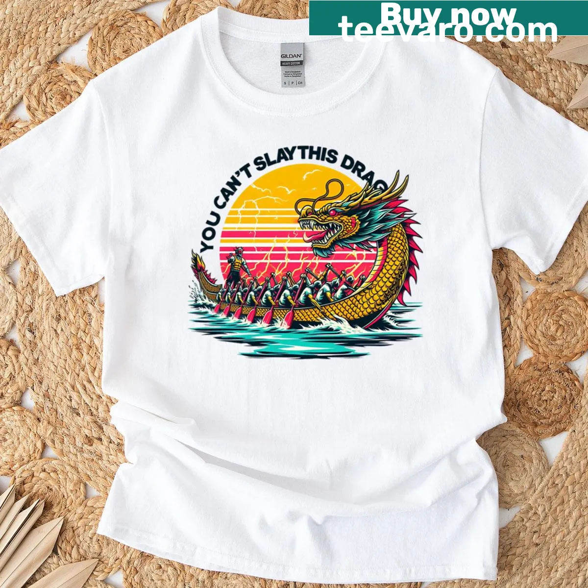 Illustration of a dragon boat in a race on a T-shirt — on a men's t-shirt
