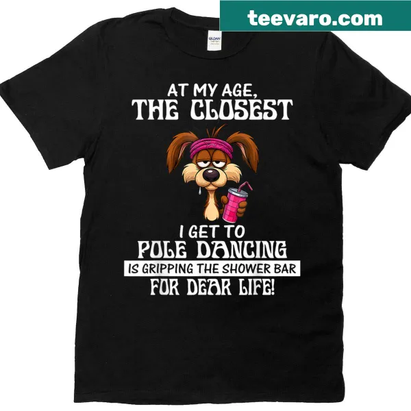 Funny dog quote t-shirt about aging and pole dancing