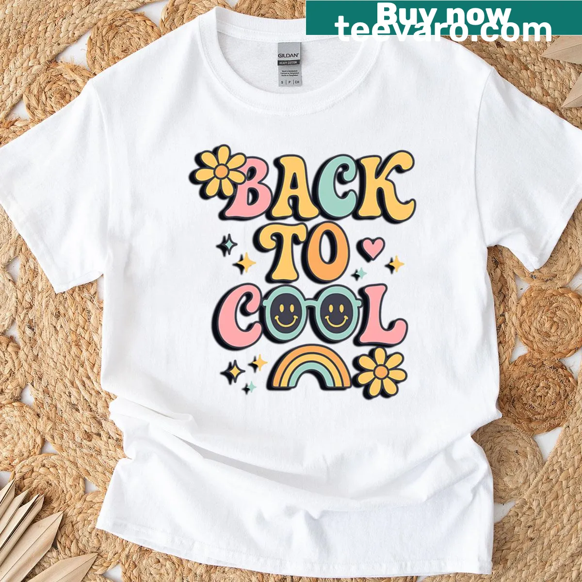 Retro T-shirt featuring a groovy 70s flower power design — on a men's t-shirt