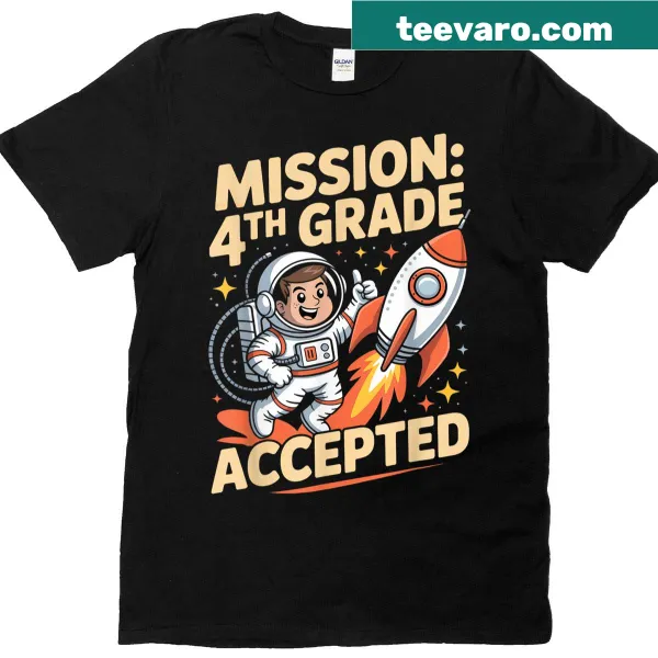 Astronaut-themed T-shirt for fourth graders returning to school, reading 'Mission Accepted'