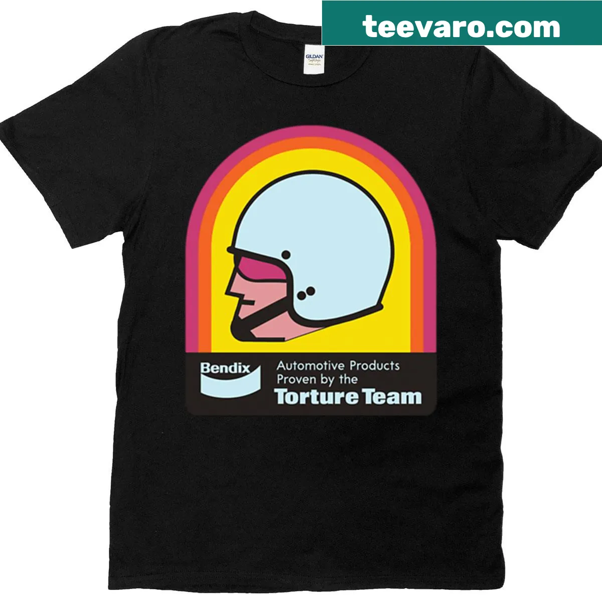 Vintage drag racing T-shirt featuring Bendix Hoses — on a men's t-shirt