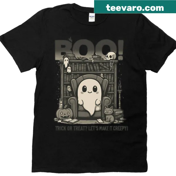 Cute ghost reading Halloween oversized T-shirt