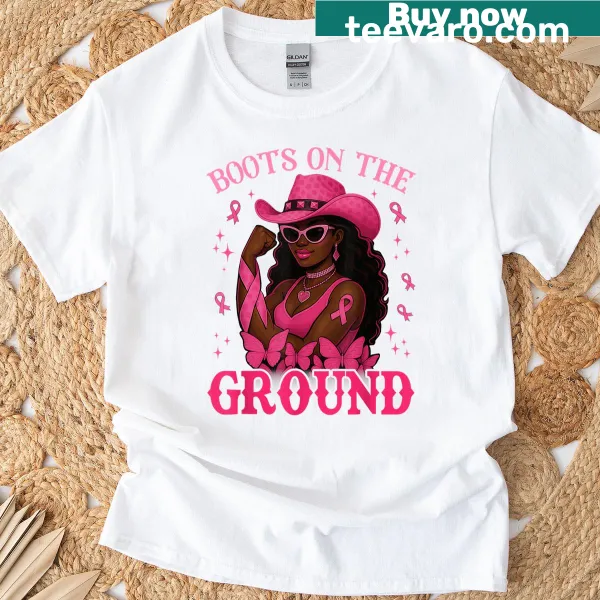 Vintage distressed T-shirt with pink cowgirl design supporting breast cancer