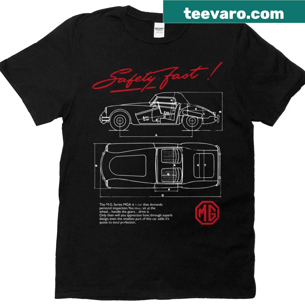 T-shirt featuring a graphic related to British motor safety — on a men's t-shirt