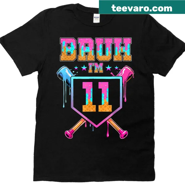 Cartoon t-shirt for 11th birthday boy with baseball and ice cream
