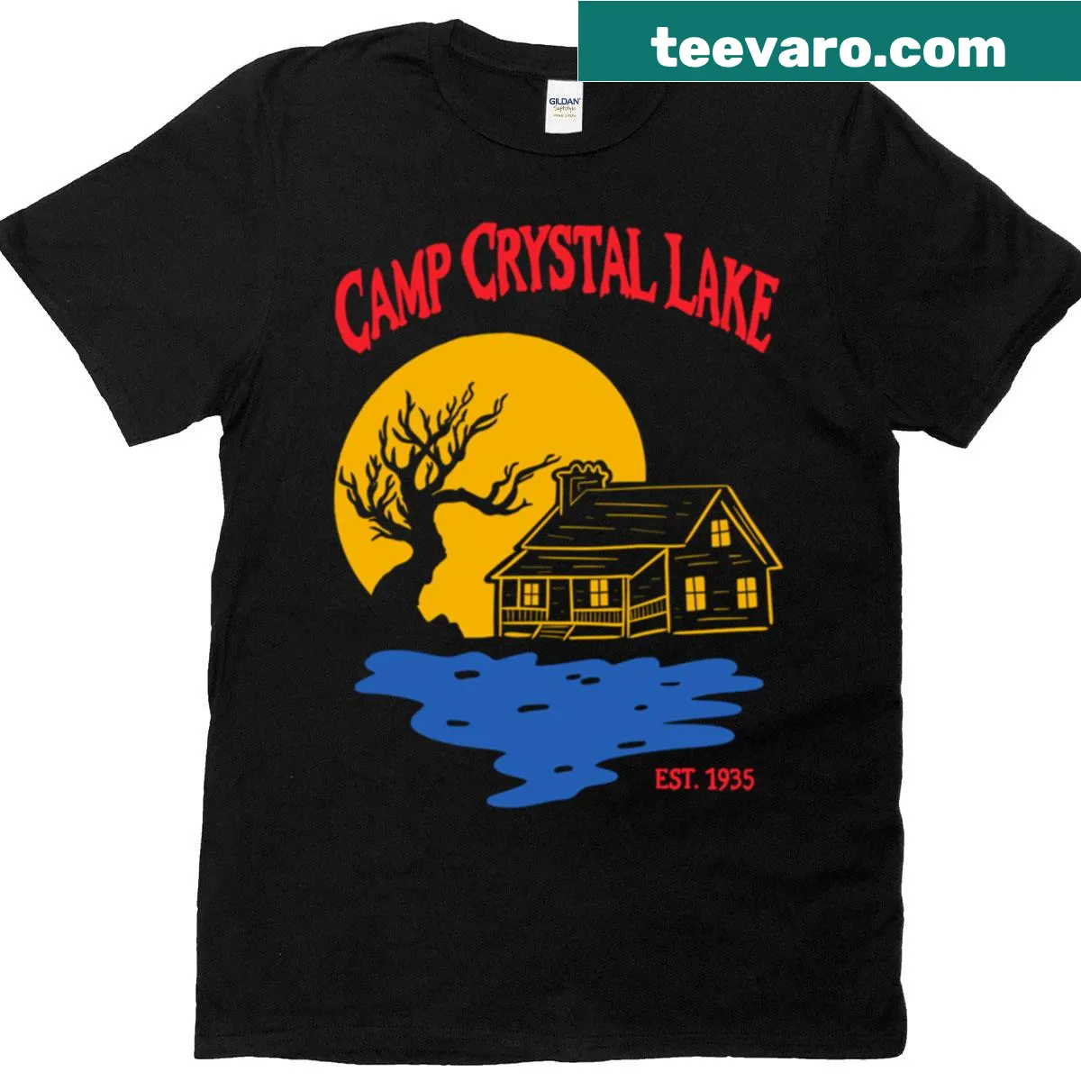Vintage Camp Crystal Lake graphic t-shirt for horror fans — on a men's t-shirt