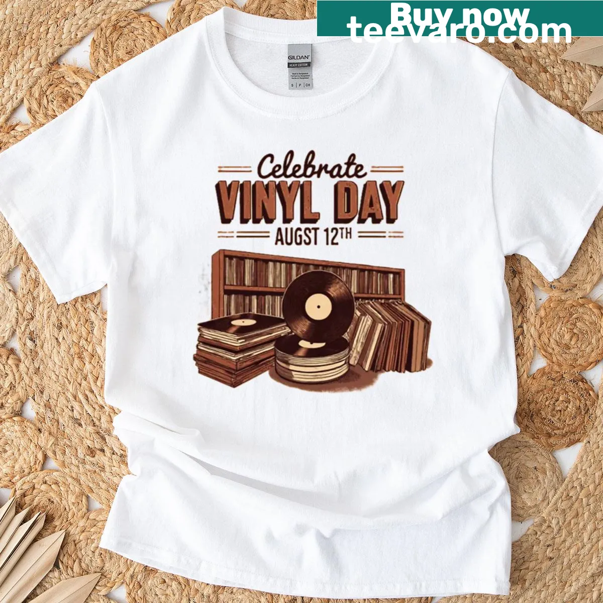 Vintage distressed design honoring vinyl records on August 12 — on a men's t-shirt