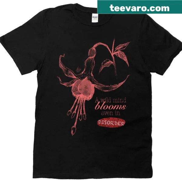 Abstract typography T-shirt with Chaos Bloom design