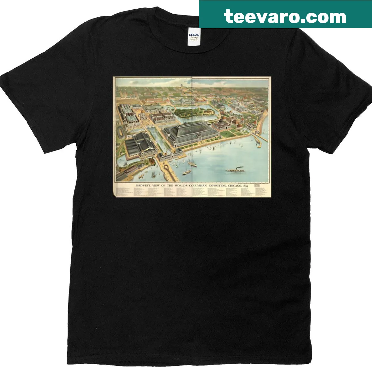 Illustrated T-shirt featuring the Chicago World's Fair 1893 graphic — on a men's t-shirt