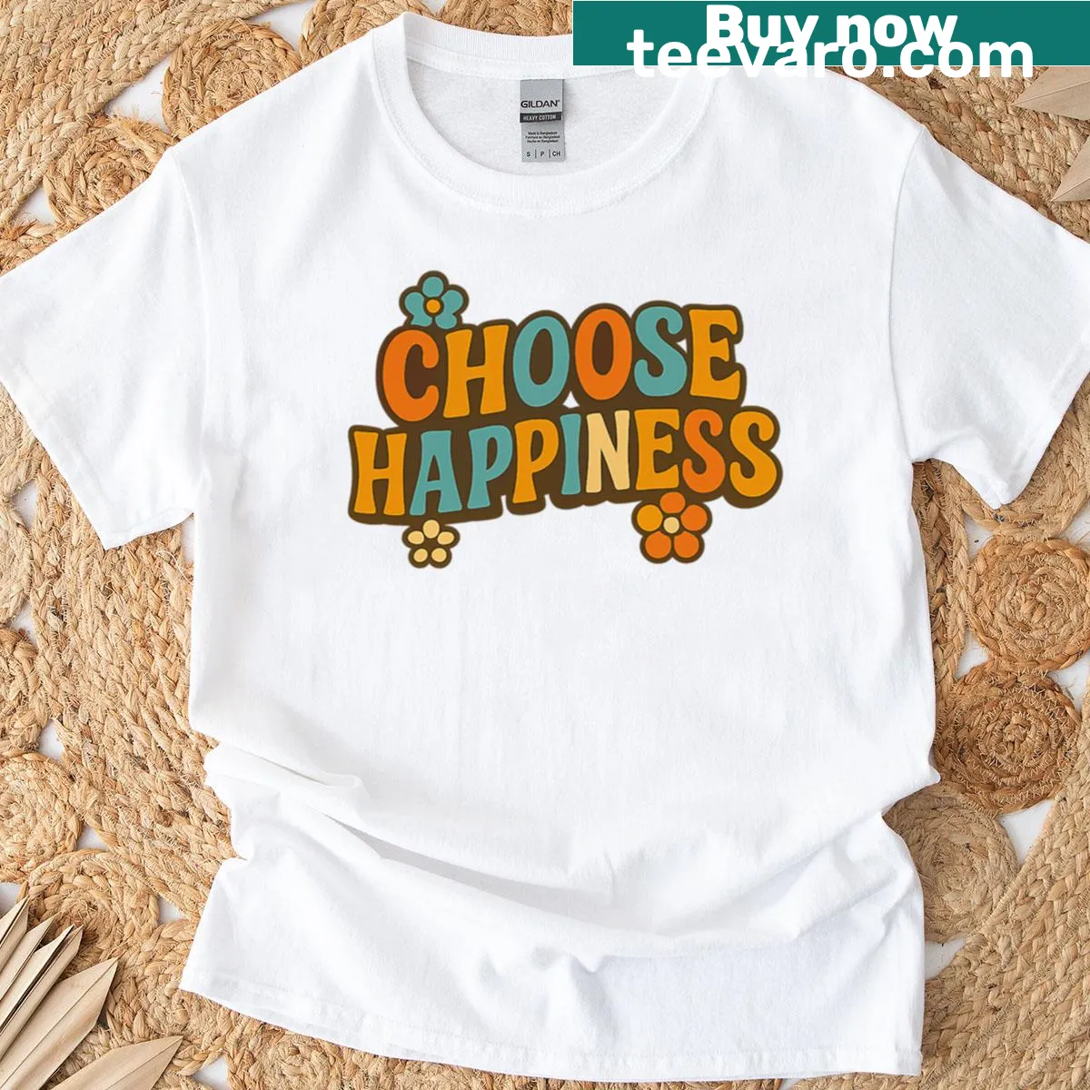 Inspirational Choose Happiness T-shirt with motivational text — on a men's t-shirt