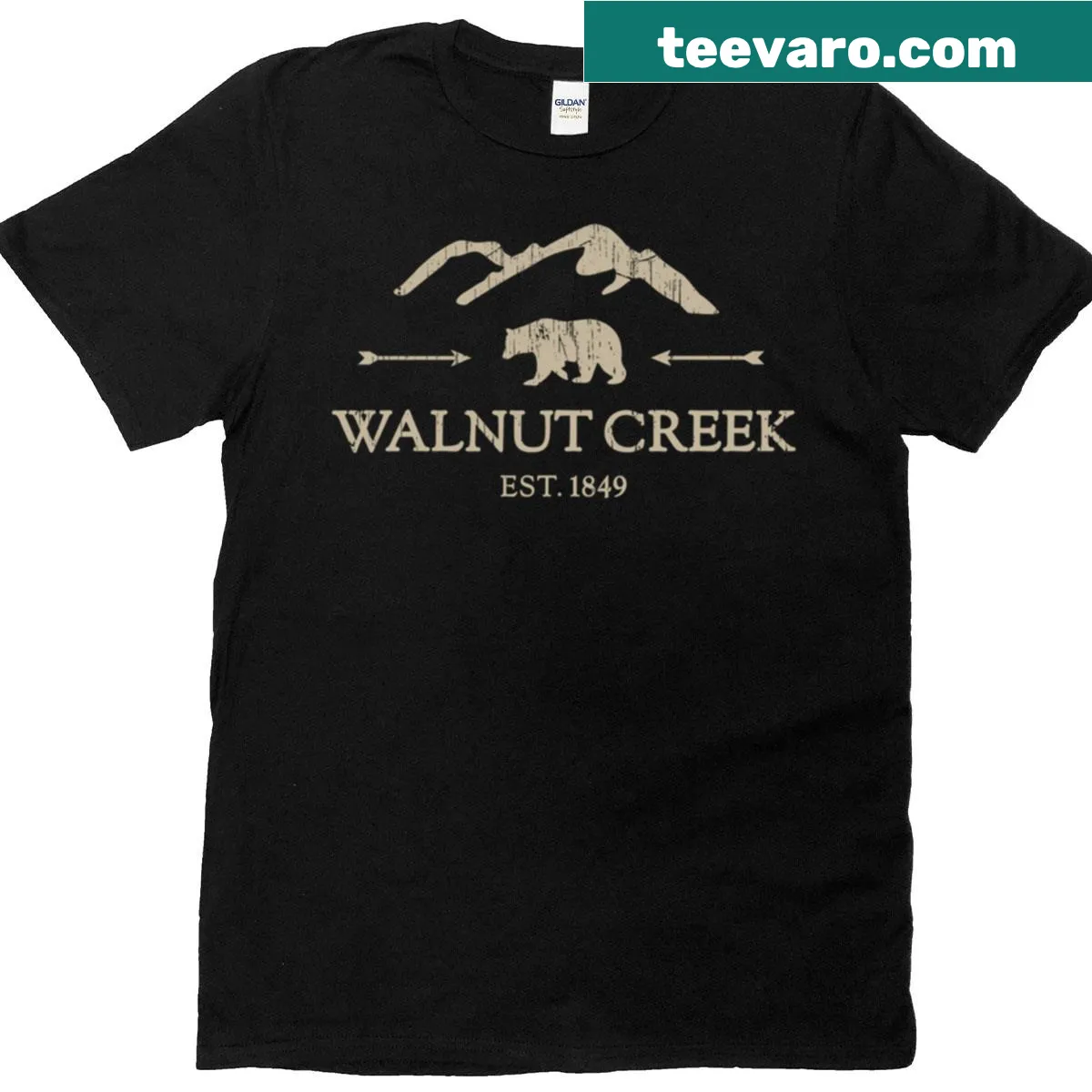 Illustrated t-shirt featuring landmarks of Walnut Creek — on a men's t-shirt